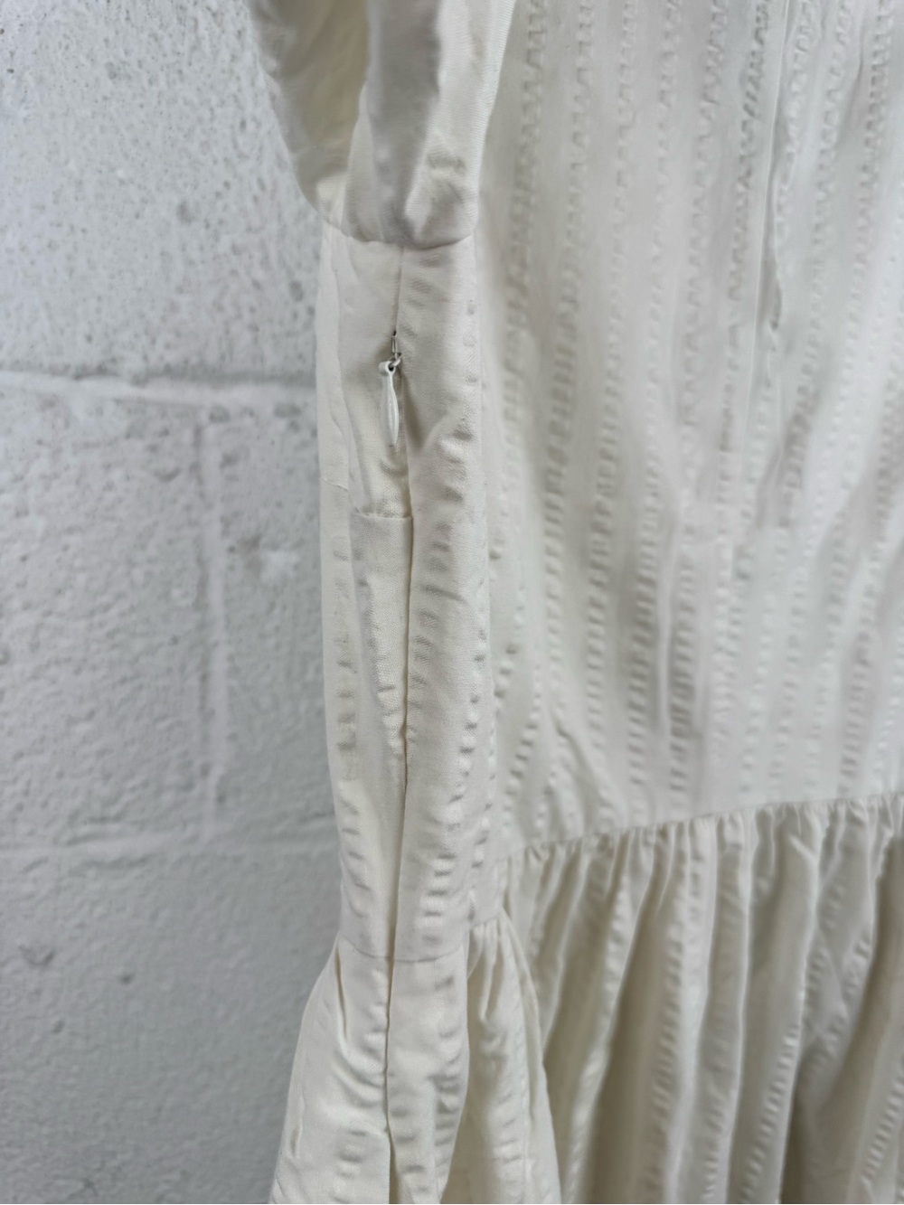Tuckernuck White Seersucker Shawl Collar Adelaide Midi Dress Cotton Size M - Picture 8 of 9